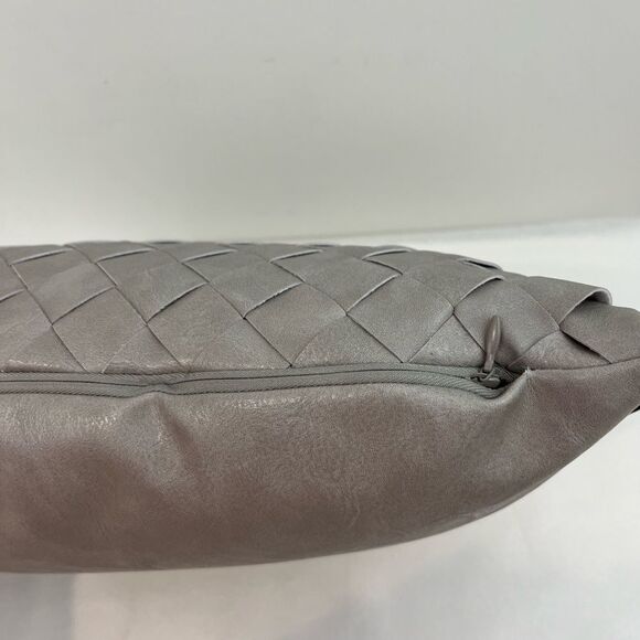 FRYE Leather Woven Rectangular Accent Throw Pillow Cover Grey Geige 20x13 - Picture 3 of 5